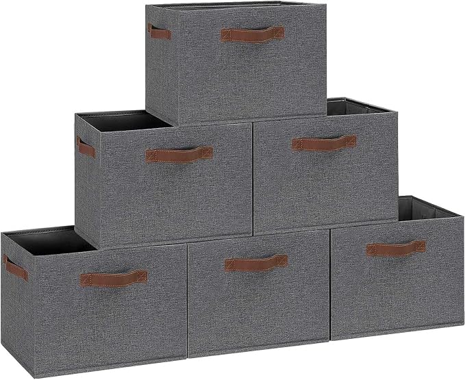 GhvyenntteS Large Fabric Storage Bins 6 Pack, 15x11x9.6 Inch Storage Baskets for Shelves, Foldable Closet Storage Bins for Shelves, Closet Organizers and Storage Boxes, Gray
