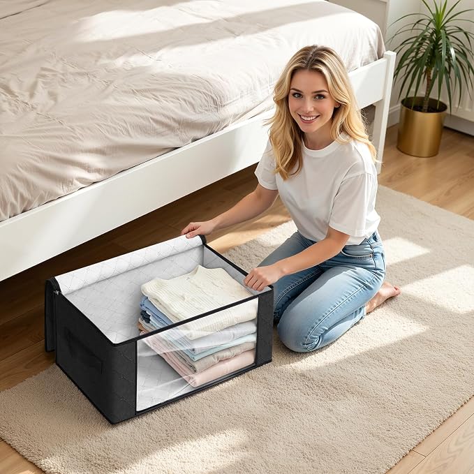 Fab totes 35L Closet Organizers and Storage, Foldable Under Bed Storage Containers, Storage bags for Organizing Bedroom, Closet, Clothing,Organization with Handle (10 Pack,Black)