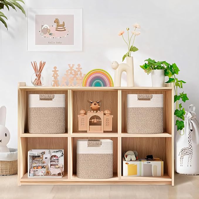12 Inch Storage Cubes, 3 Pack Cube Storage Bins for Organizing, Cotton Rope Woven Baskets for Shelves, Bathroom, Kids Room, Closets, Baby Nursery