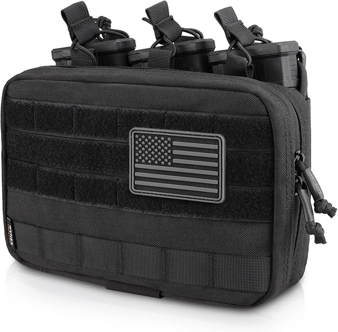 WYNEX Tactical Mag Admin Pouch, Molle Triple Magazine Pouches | Utility Tool Pouch Medical EMT Organizer with Triple Stacker Magazines Holder for M4 M16, Molle Compatible, Patch Included