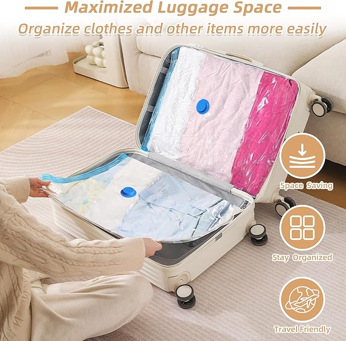 8 Pack Vacuum Storage Bag for Travel with Cordless Electric Pump, Medium | Carry-on Packing Bags for Luggage and Suitcase, Space Saver Compression Clothes Storage Bag with Rechargeable Pump (8 Medium)
