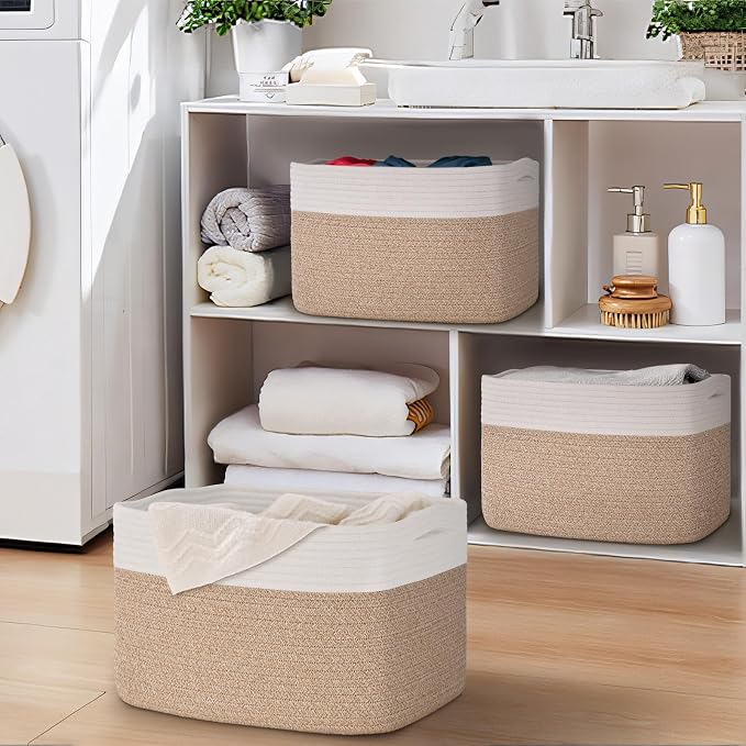 Baskets for Organizing,Storage Baskets,3 Pack Baskets for Shelfves,15"×10"×9" Woven Basket,toy storage bins,bins for organization