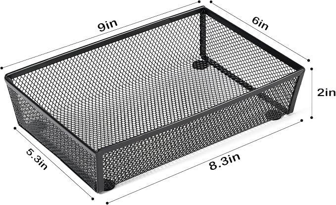 BYCY Silverware Drawer Organizer, Mesh Utensil Organizer for Kitchen Storage, Black Steel Metal Mesh Tray for Flatware Fork Spoon Knife (9x6-4P-Black)