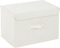 Storage Boxes, Collapsible Storage Bins with Lids, Cotton and linen cloth Storage Baskets with Handle, for Books, Closet, Bedroom, Home, 15x9.8x9.8 in, Beige