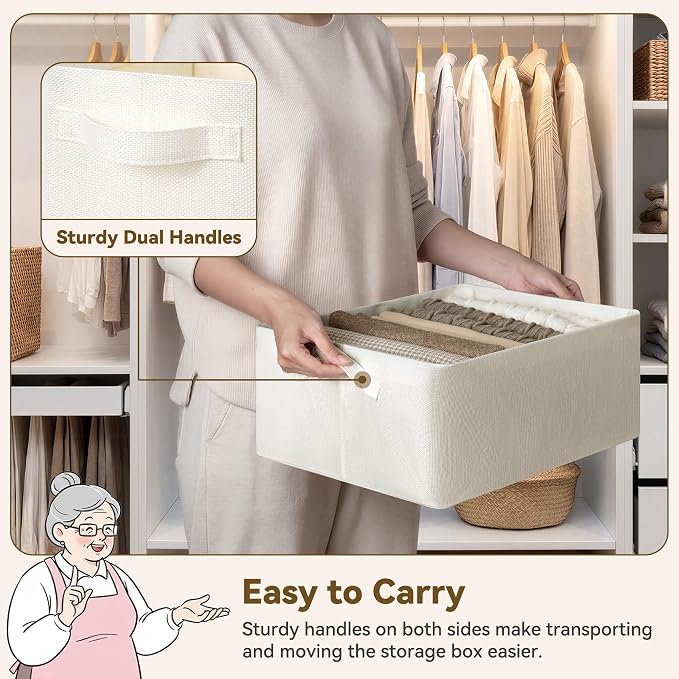 GRANNY SAYS Storage Baskets with Metal Frame, Closet Organizer Bins, Decorative Clothes Storage Bin, Foldable, Sturdy, for Organizing Shelves, Living Room, Bedroom, Blankets, Books, Beige, 2-Pack