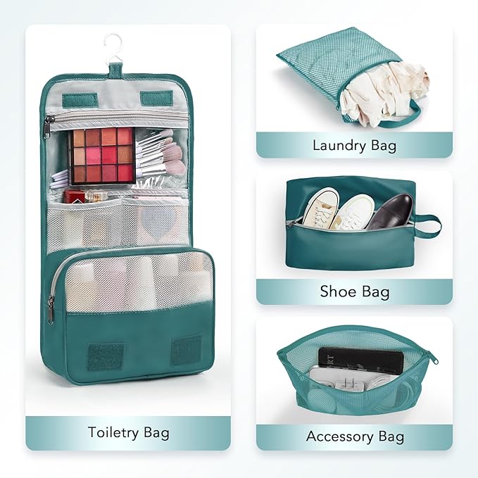 OlarHike 10 Set Compression Packing Cubes for Travel Essentials,Compressible Expandable Space Saver Bags for Organizing Clothes,Luggage Garment Bags with Over 1000 pcs Mesh Holes(Dark Blue Green)