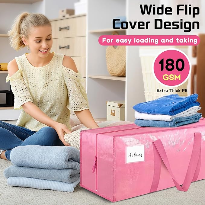 4Pack Extra-Large portable Moving Bag, foldable storage bags, suitable for moving, packing and organizing. Waterproof and reusable laundry travel bags, used for storing clothes, toys and bedding.