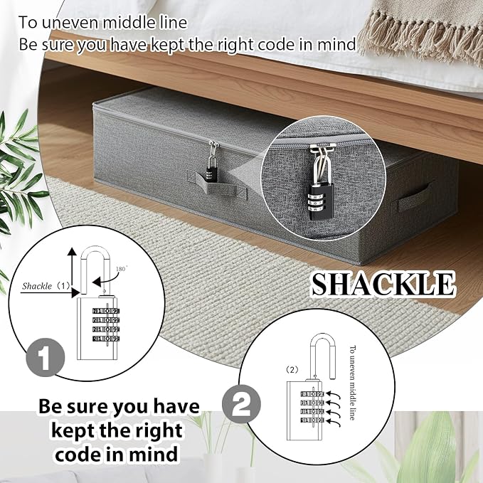 Briwooody 29.9 x 15 x 6.7 Inch Large Discreet Lockable Personal Item Storage Bag Under Bed Storage Box Organizer with Zipper Lid Underbed Clothes Shoe Container for Dorm and Home(Gray)
