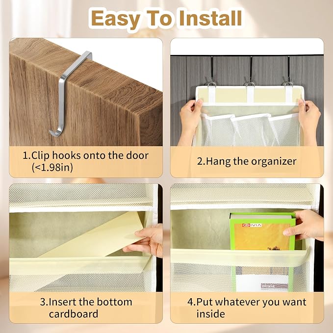 YooxArmor Over The Door Organizer, Hanging Storage with 6+10 Large Pockets, 22lbs Load Anti Tilt Behind Door Storage for Closet Bedroom Bathroom, White