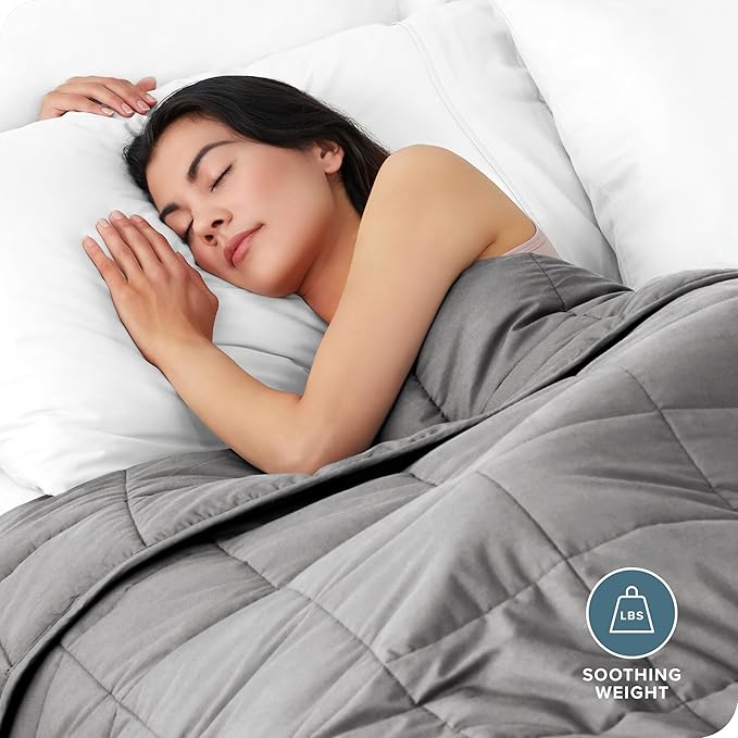 Bare Home Weighted Blanket All-Natural 100% Cotton with Nontoxic Glass Beads 48"x72" 12lbs, Light Grey
