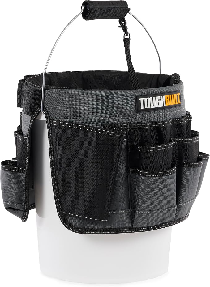 ToughBuilt - 5-Gallon Bucket Organizer, 60-Pocket Tool Organizer, TB-85 | 60 Pockets & Loops, 1680D Ballistic Fabric, Reinforced Construction, Fits 5-Gallon Buckets, Contractor Grade, Jobsite Ready
