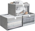 StorageWorks Closet Storage Bins, Large Storage Baskets with Clear Window and Handles, Foldable Fabric Organizer for Clothes, Shelves, Gray, 3 Pack