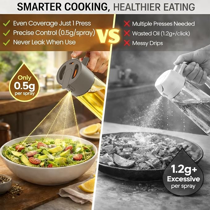 Costop Professional 500ml Glass Oil Sprayer - 3-in-1 Kitchen Tool: Fine Mist, Stream & Pour | Leak-Proof Design for Air Fryer, BBQ & Cooking | BPA-Free