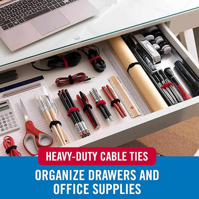 VELCRO Brand White Cable Ties Heavy Duty | 60Pc Bulk Pack | 8 x 1/2" ONE-WRAP Straps | Strong Reusable Wire Management | Cord Bundling for Home Office and Data Centers (Packaging May Vary)