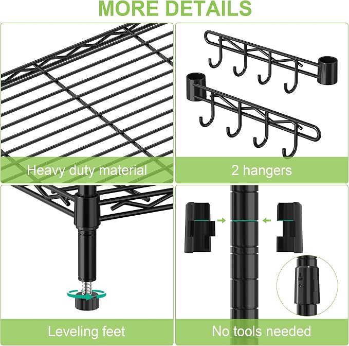 5 Tier Wire Metal Shelving Rack Garage Storage Rolling Shelves with Wheels | Heavy Duty Adjustable Industrial Shelve Steel Sturdy Utility Shelving for Kitchen Garage Pantry Bathroom Laundry