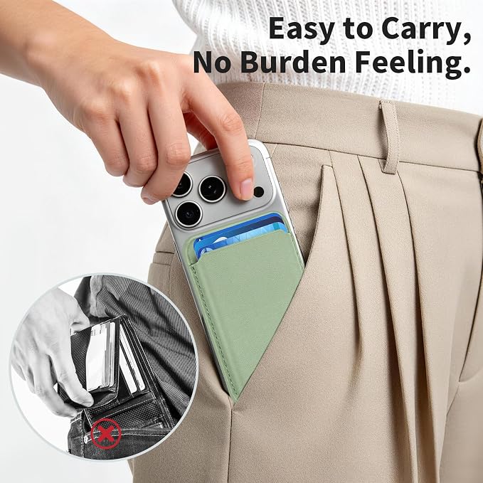2Pack Magnetic Wallet Cell Phone Card Holder for Phone Case with Mag-Safe, Stronger Magnetic RFID Leather Phone Wallet Stick on Series of iPhone 17/16/15/14/13/12 and Pro/Promax,2-Pack White