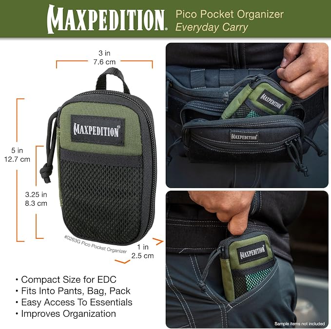 MAXPEDITION Pico Pocket Organizer, Ultra Compact EDC Gear Pouch, Tactical Utility Pouch for Everyday Carry, Tools, Gadgets, Outdoor First-Aid Kit, Survival