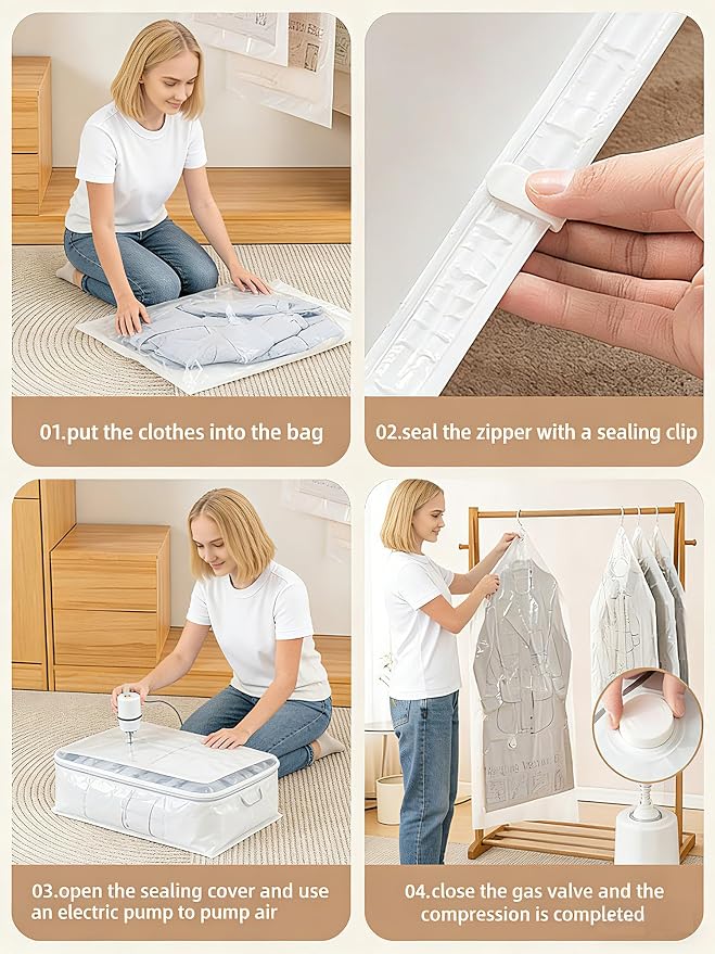 Hanging Vacuum Storage, 27x51 In/70x130cm,space bags, hanging vacuum storage bags,Clothing protection, dustproof and anti-aging protection to prevent wrinkles 6pcs,No electric pump (6 Jumbo)