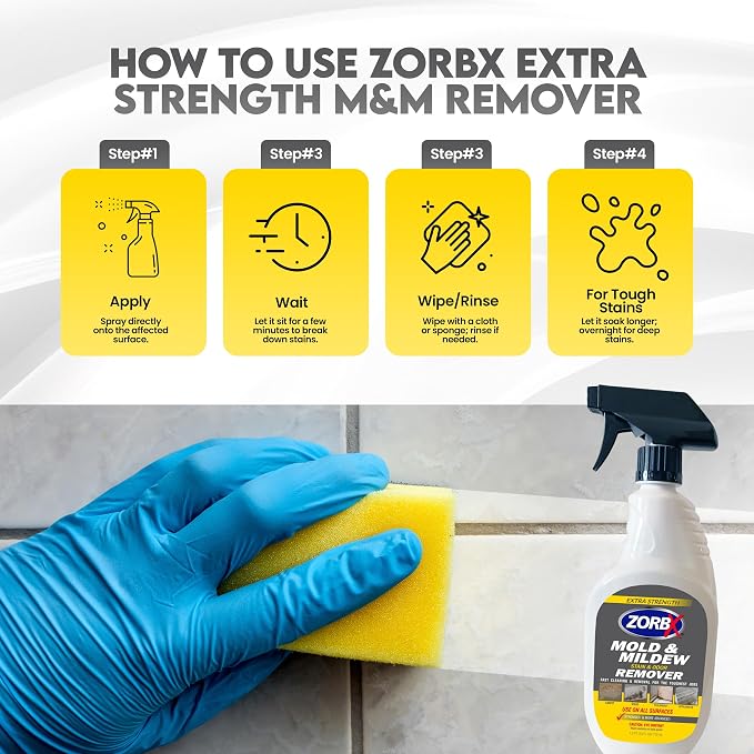 ZORBX Extra Strength Remover & Cleaner Spray 24 FL Oz – Scrub Free Formula - Bleach Free Stain & Smell Eliminator for Shower, Bathroom, Ceiling, Carpet, Cars, Walls & Wood | Bleach Free Stain & Smell Eliminator for Shower, Bathroom, Ceiling, Carpet, Fa...