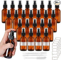 2 oz Amber Glass Spray Bottles 24 Pack, Leakproof with Durable Refillable | Concentrated Fine Mist Sprayer, Containers for Perfumes, Pet Spray, Essential Oils, Face Mist - Great Value Set, Travel Size