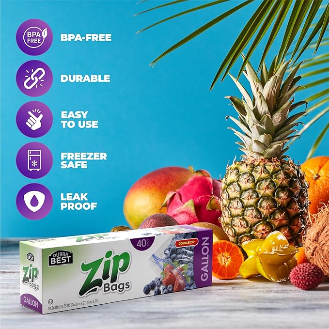 1 Gallon Storage Zip Bags - 160 Count | Extra Large, Resealable, Leak-Proof & Freezer Safe Food Storage Bags with Double Zip Lock | Durable, BPA-Free, Multi-Purpose | DURRA BEST