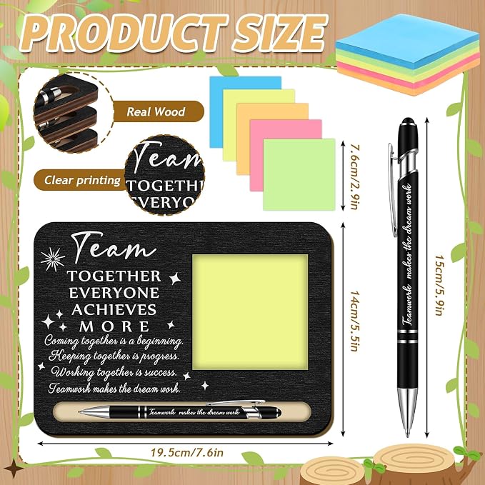 Kosiz 10 Set Back to School Teacher Gifts Bulk Team Together Wooden Sticky Note Holder with Notes and Ballpoint Pens Appreciation Thank You Gift for Teacher Back to School Party Supplies