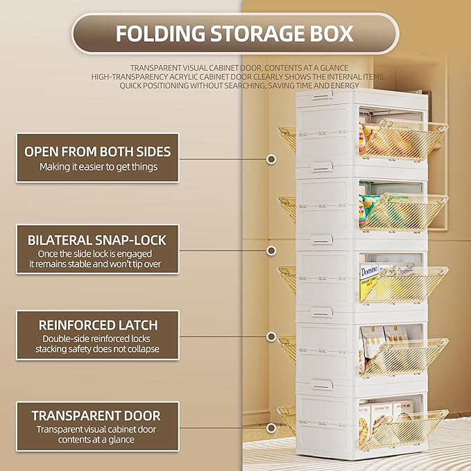 92 QT / 23 Gal Foldable Storage Cabinet - Clear Front & Back Doors with Triple Security Latches, One-Pull Assembly, Grade Organizer for Tools/Toys/Supplies