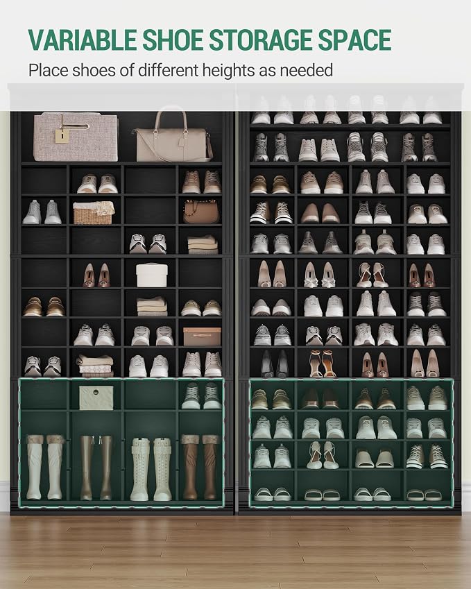 Hzuaneri 13 Tiers Shoe Storage Cabinet, Tall Shoe Cabinet with Cubby, Wooden Shoes Organizer for Closet, 52 Pairs, Shoes Cubby Organizer for Entryway, Hallway, Bedroom, Black SR41004X