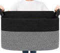 Goodpick Large Woven Blanket Basket 21.6" x 14.9" x 11.8" Storage Baskets for Organizing, Rectangle Baby Toy Bins for Kids Organizer Living Room Bedroom, Black & Gray