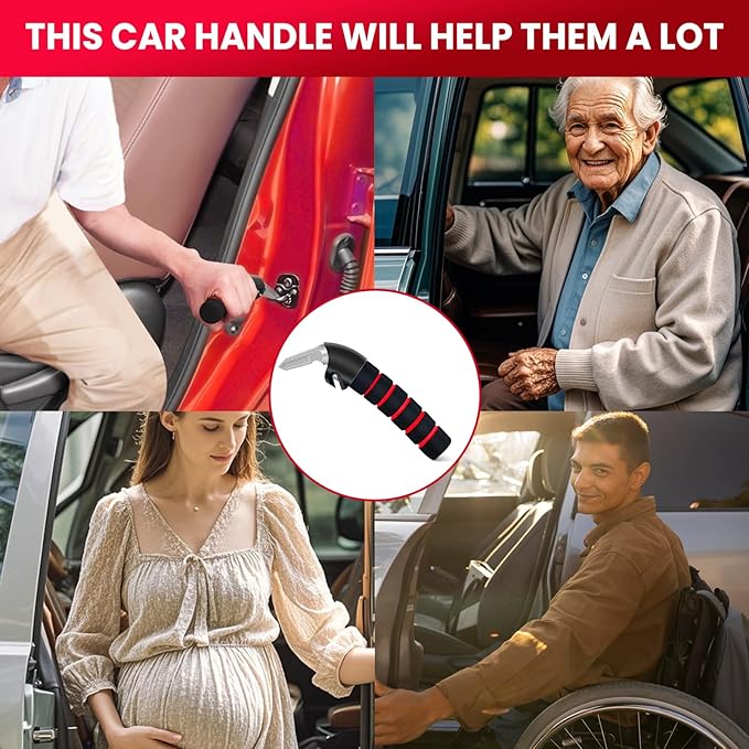 KOUNATSURI 2Pack Car Door Handle for Elderly Car Handle Assist Support Multifunction Handle for Elderly and Handicapped (Red)