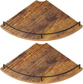 Corner Floating Shelves, Rustic Brown Wood, Set of 2, Wall Mount Storage with Guardrail for Bathroom Kitchen Living Room
