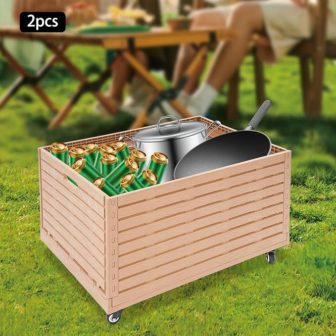 Collapsible Rolling Crate on Wheels,Heavy Duty Foldable Storage Bin,440lbs Capacity Plastic Furniture Moving Dolly Cart for Travel Shopping (2PCS)