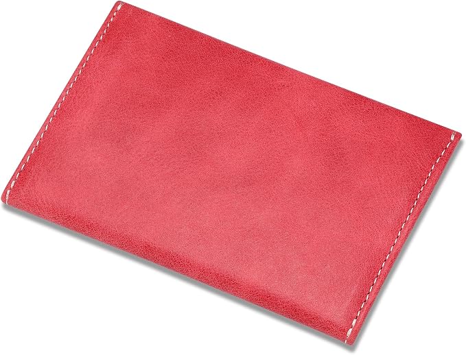 HISCOW Envelope Business Card Case with Magnet Closure - Italian Calfskin (Vintage Red)