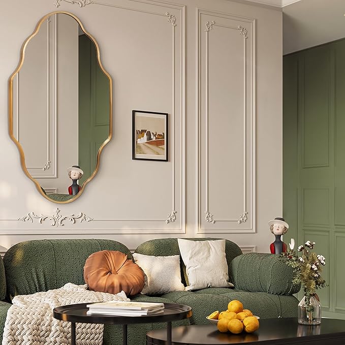 Gold Bathroom Mirror -Wall Decor 20" x 36" Modern Mirror with Aluminum Alloy Frame for Bathroom, Bedroom, Living Room, Dining Room, Cloakroom, Entryway