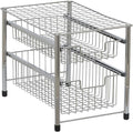 Household Essentials Free Standing Two Basket Sliding Cabinet Organizer with Metal Frame, Silver Finish