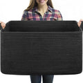 OIASKET 70L Large Blanket Basket, 21.6" x 16.9" x 11.8" Woven Storage Basket for Living Room, Nursery Blanket Storage for Toys, Towels, Dirty Clothes (Black)