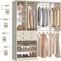 Besiost Closet System - 60"/92" Closet System with Drawers, 5FT/7.67FT Closet Organizer System with Reversible Hanging Shelving Greige Oak