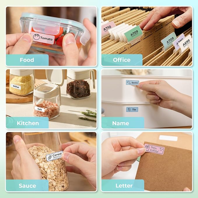 NELKO Genuine P21 Label Maker Tape, 14x40mm-3-Roll, Green Series | Easy to Peel, BPA-Free, Strong Adhesion, Water-Resistant & Oil-Proof, Great for School, Office, Home, Kitchen, Black on White