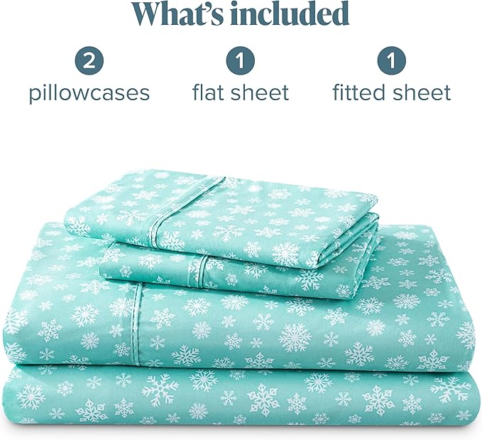 Bare Home King - Christmas Sheet Set - Luxury 1800 Ultra - Double Brushed Soft Microfiber - Deep Pockets - Easy Fit - 4 Piece Set - Holiday Bed Sheets (King, Snowdrift)