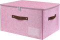 ANMINY Fabric Storage Box Bins with Zipper Lid, Washable Pink | Cotton Linen Fabric, PP Board Frame, Label Holder, Stackable & Foldable, PU Handles, Dual-Zipper 3-Side Open Lid, Large