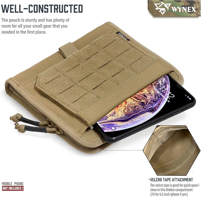 WYNEX Tactical Molle Admin Pouch, Laser-Cut, EDC Organizer Tool Pouch | Utility Organizer EDC Medical Bag, EDC Pocket Modular Pouch, Tactical Accessories EDC Pouch, Include U.S Patch