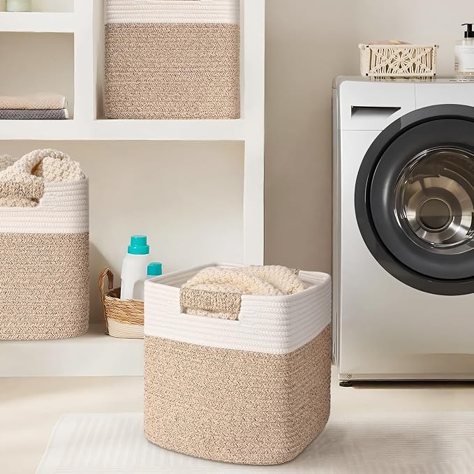 11 Inch Storage Cubes, 6 Pack Cube Storage Bins for Organizing, Cotton Rope Woven Baskets for Shelves, Bathroom, Kids Room, Closets, Baby Nursery