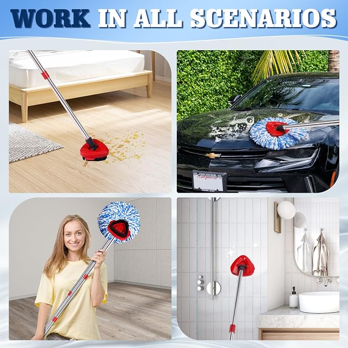 8 Pack Spin Mop Replacements Head Compatible for Ocedar RinseClean 2-Tank System,Microfiber Spin Mop Refills Head,1 Mop Scrub Brush + 1 Mop Base + 6 Pack Blue Floor Mop Head