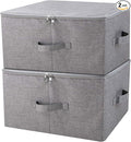 Folding Rigid Storage Baskets for Clothing, Closet Shelf Drawers, 2 pcs | 17.6*13.6*9.7" fits most shelves/ closet/ wardrobes, 3-side zipper lid for heavy large stuff, sturdy fabric plastic boards