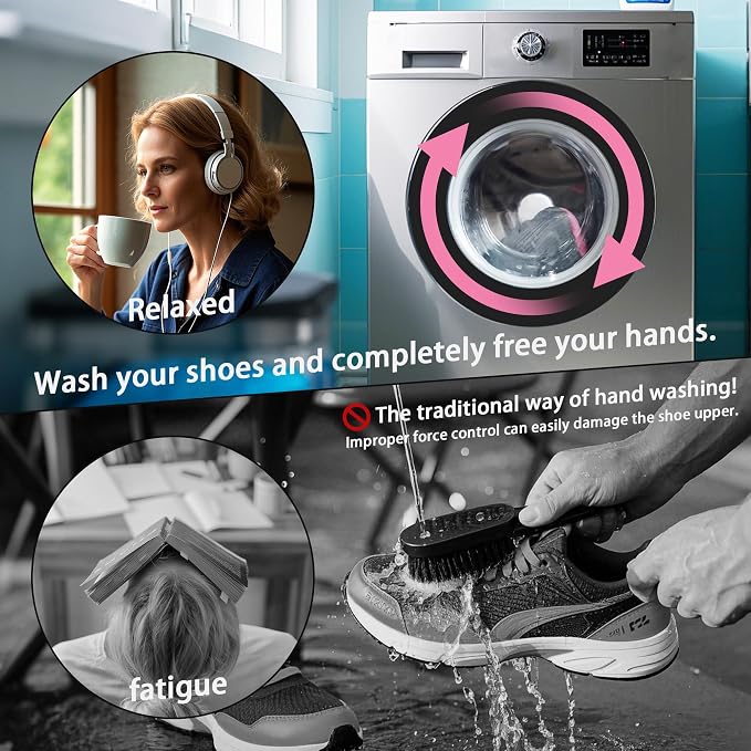 2Pcs Shoe Washing Machine Bag, Sneaker Laundry Bag for Washing Machine, Extra Long and Thick Microfibre Fluff, Reusable for Washer and Dryer (2pcs, Greyish Pink)