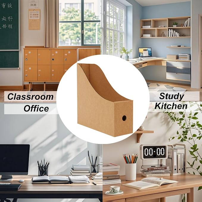 Limitliho 6 Pack Brown Cardboard Magazine Holder for Desk, Book Bins for Classroom Library,Office,Home, 10.6" H x 10.2" L x 3.5" W in Magazine File Holder