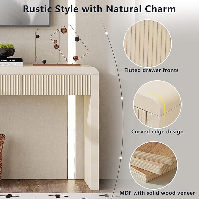 Modern Entryway Console Table 55-Inch Entry Sofa Table with Storage Drawers for Living Room Hallway Accent Furniture, Apricot