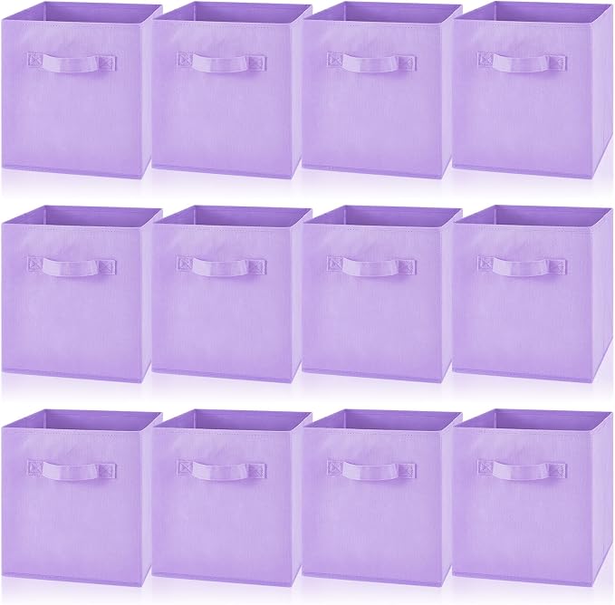 Yinder 12 Pcs Cube Storage Bin Purple 10.5''x10.5''x11'' Storage Bins for Playroom Decor Colorful Bins for Kids Foldable Baskets for Nursery Organizer Boxes Fabric Boxes
