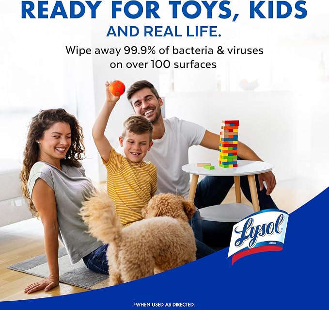 Lysol Disinfecting Wipes, Multi-Surface Cleaner, Lemon, 80 ct. | All Purpose Cleaner, Sanitizing, Deodorizing, Apartment Essentials, Back To School Cleaning Supplies, Kitchen & Bathroom Wipe