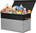 Gowee Large Toy Storage Box with Lid, Sturdy Toys Storage Chest Bin Organizer Basket with Dividers for Kids, Boys, Girls, Nursery, Closet, Bedroom, Playroom 25"x13" x16" (Black and Grey)